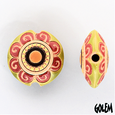 Golem Mandala Flower Lentil Bead, 23 mm - Lemongrass