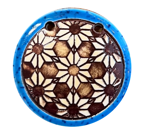 Disc Pocket of Flowers 2-Hole Pendant, Porcelain, 46mm -  Blue