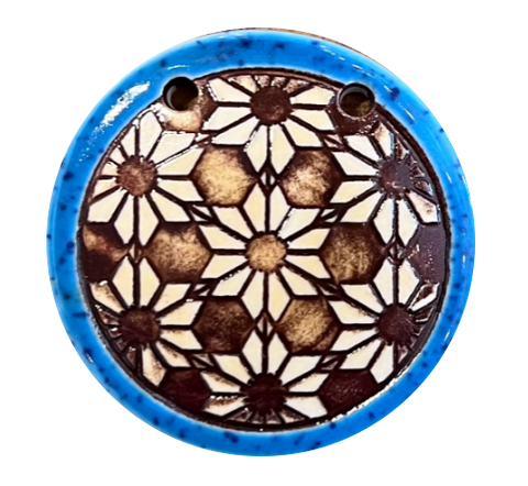 Disc Pocket of Flowers 2-Hole Pendant, Porcelain, 46mm -  Blue