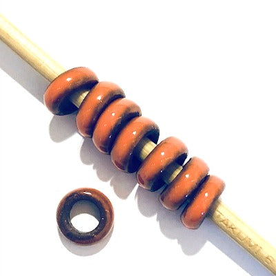 Porcelain Cheerio Beads, Large Hole - Tangerine