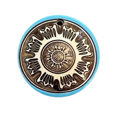 Disc Sunflower Pendant, Porcelain, 46mm -  Turquoise
