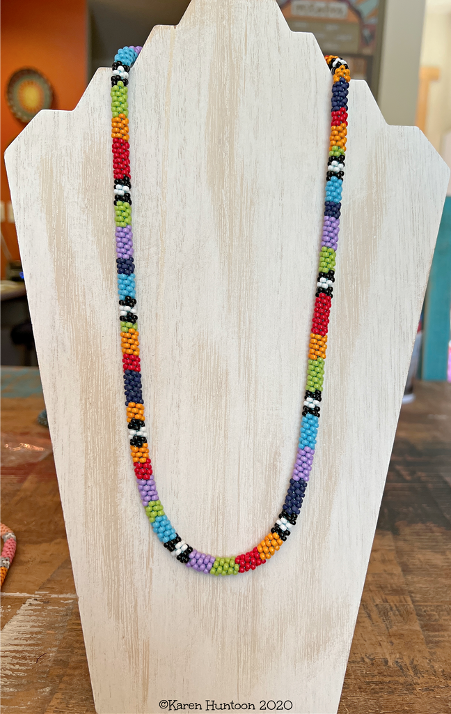 "8/0 Beaded Colorblock Kumihimo Necklace" - Fiesta