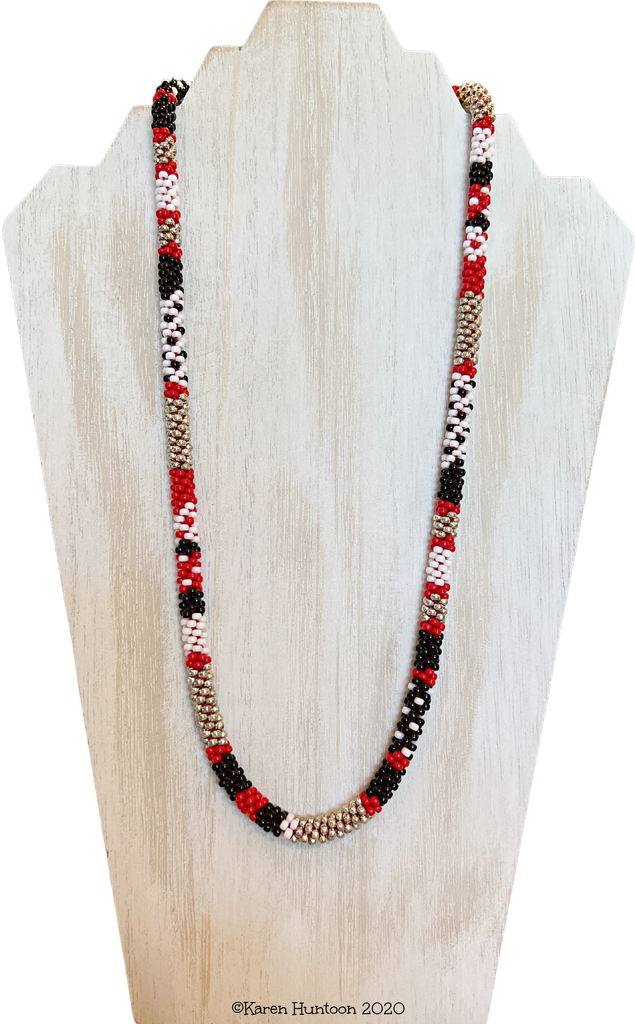 "8/0 Beaded Colorblock Kumihimo Necklace" - Mixed (Black, Red, White & Silver)