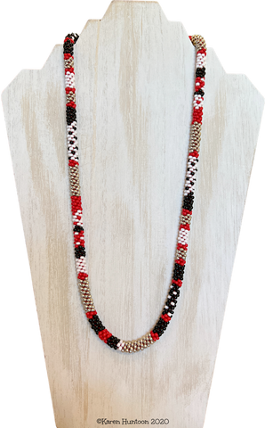 "8/0 Beaded Colorblock Kumihimo Necklace" - Mixed (Black, Red, White & Silver)