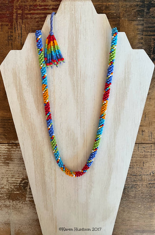 "8/0 Beaded Colorblock Kumihimo Necklace" - Brights