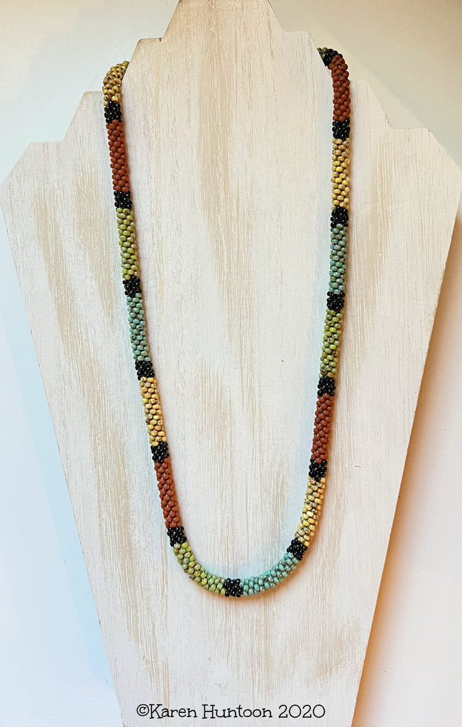 "8/0 Beaded Colorblock Kumihimo Necklace" - Picasso
