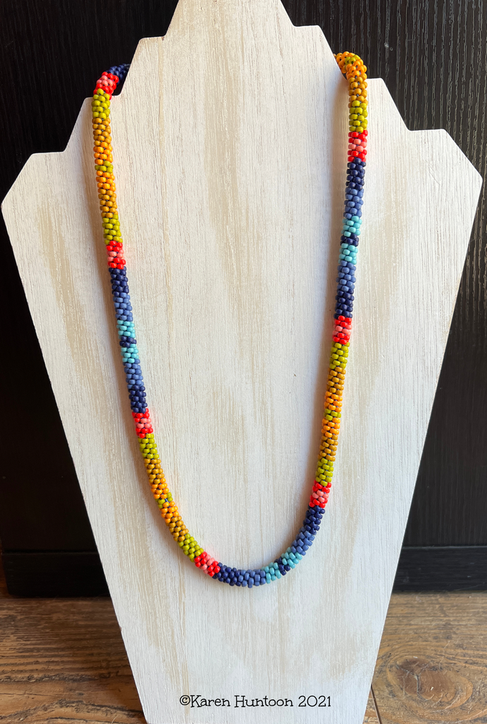 "8/0 Beaded Colorblock Kumihimo Necklace" - Sedona