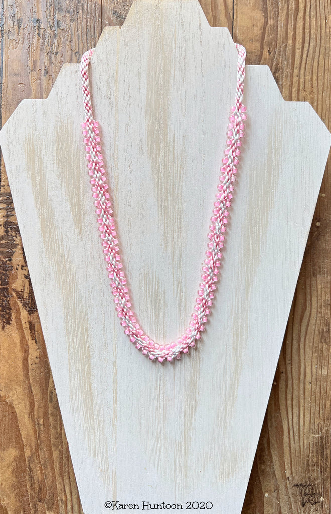 Edge Bead Necklace Kit - Pink & White with Pink Crystal