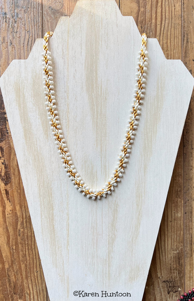 Edge Bead Necklace Kit - Tan & Coffee with Ivory Pearl