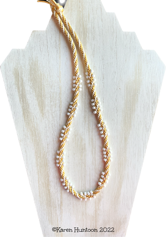 "Edgy Cluster Bead Necklace Kit" - Goldenrod/Lt Khaki with Ivory Pearl