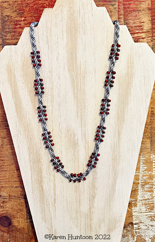 "Edgy Cluster Bead Necklace Kit" - Dk Grey/ Silver with Picasso Red Beads