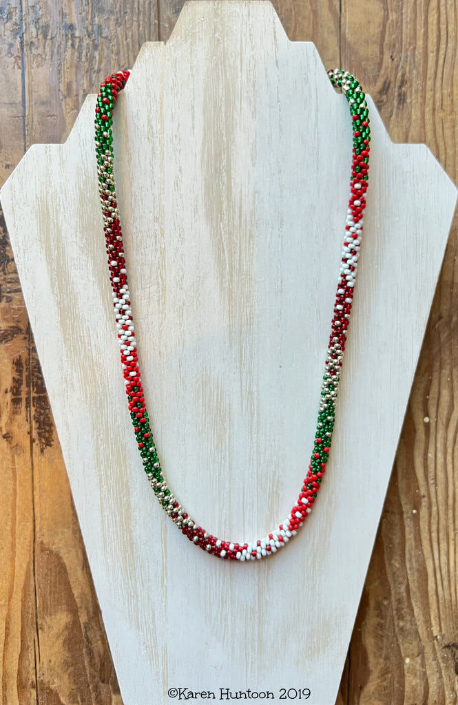 8/0 Beaded Christmas - Holiday Kumihimo Necklace" with Magnetic Closure - 24