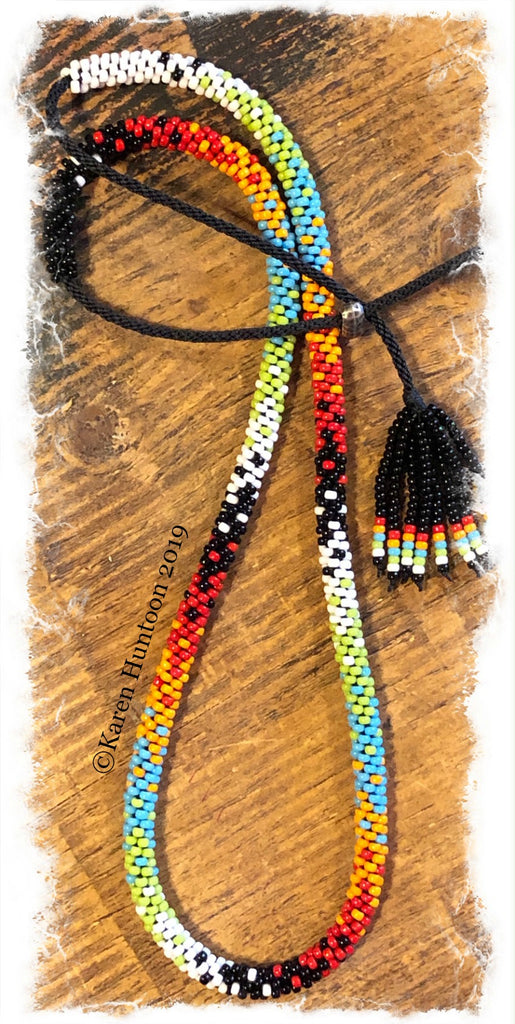 "8/0 Beaded FUSION-6" Kumihimo Necklace" with Adjustable Closure" - B & W