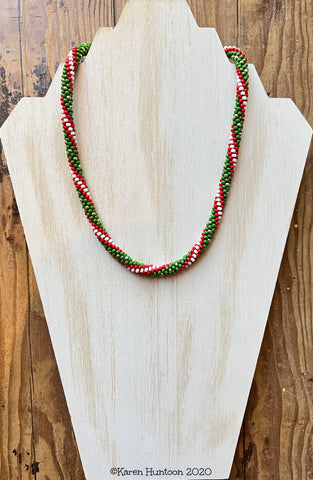 8/0 Beaded Christmas - Holiday Spiral Kumihimo Necklace with Magnetic Clasp - Click to see all 3 colorways!