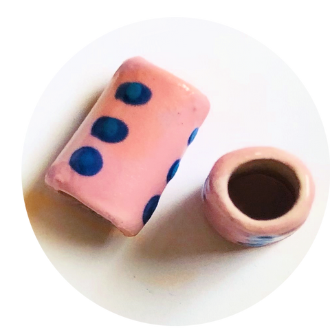 Ceramic Bead Pink Tubes, set of 2