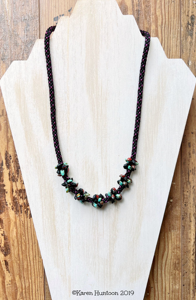 Magatama Cluster Bead Necklace Kit - Black & Plum