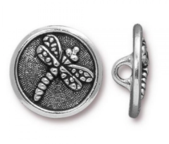 Button Dragonfly, Antique Silver, 17mm with shank