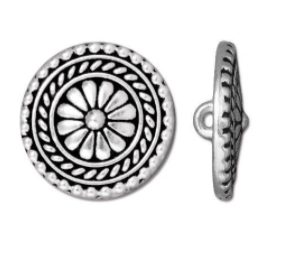 Button Bali, Antique Silver, 17.75 mm with shank