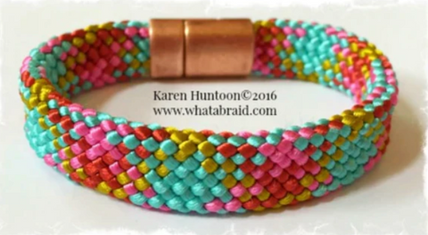 20-Strand Naiki Gumi  "Flat" Bracelet -  Camel & Red & Turquoise