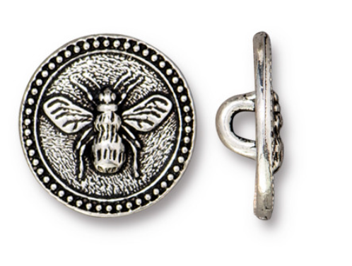 Button Bee, Antique Silver, 15mm with shank