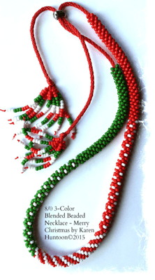 8/0 Beaded Christmas - Holiday 3-Color Blended Beaded Kumihimo Necklace