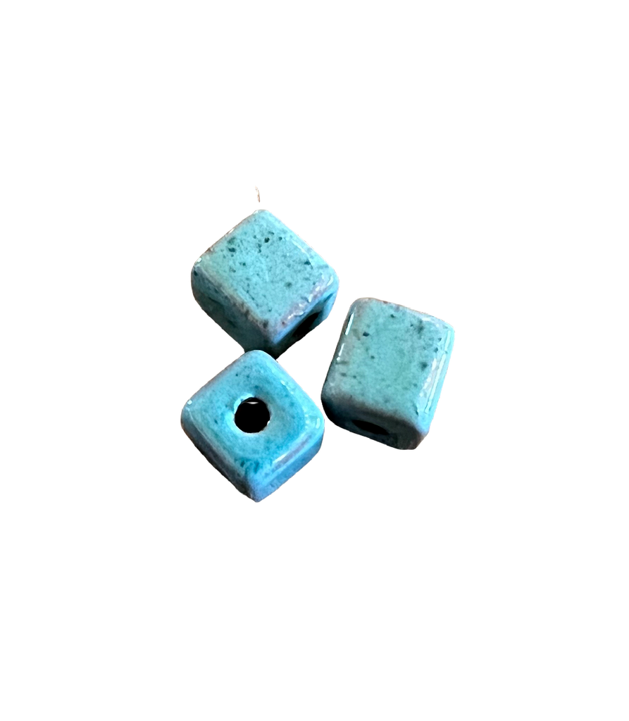 Square Ceramic Beads; 10 mm x 10mm, Turquoise, 3/pkg