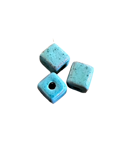 Square Ceramic Beads; 10 mm x 10mm, Turquoise, 3/pkg