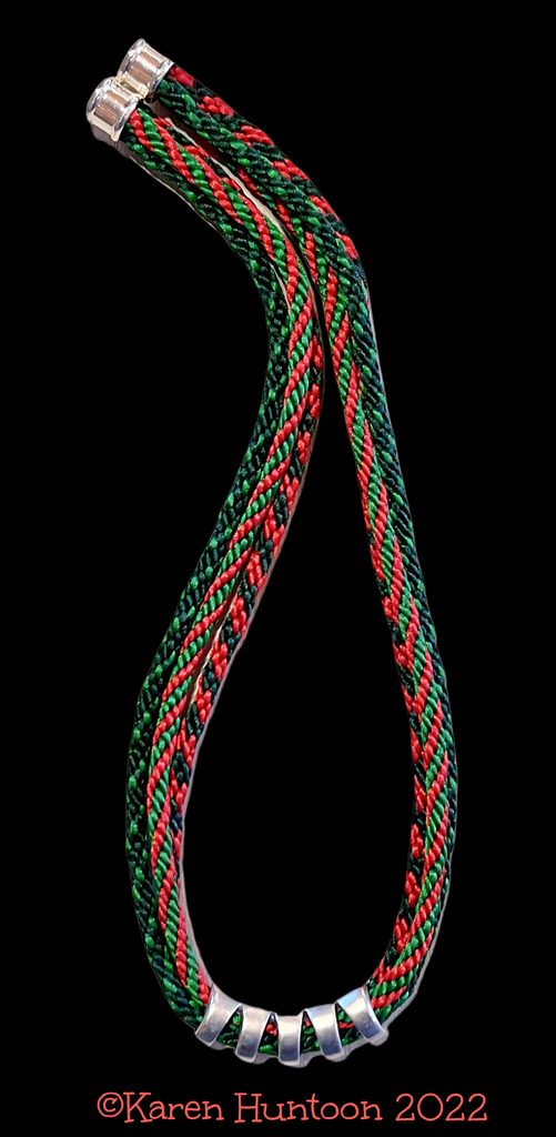 8-strand Kongoh Gumi Three Braid Necklace with Curved Focal - Red, E