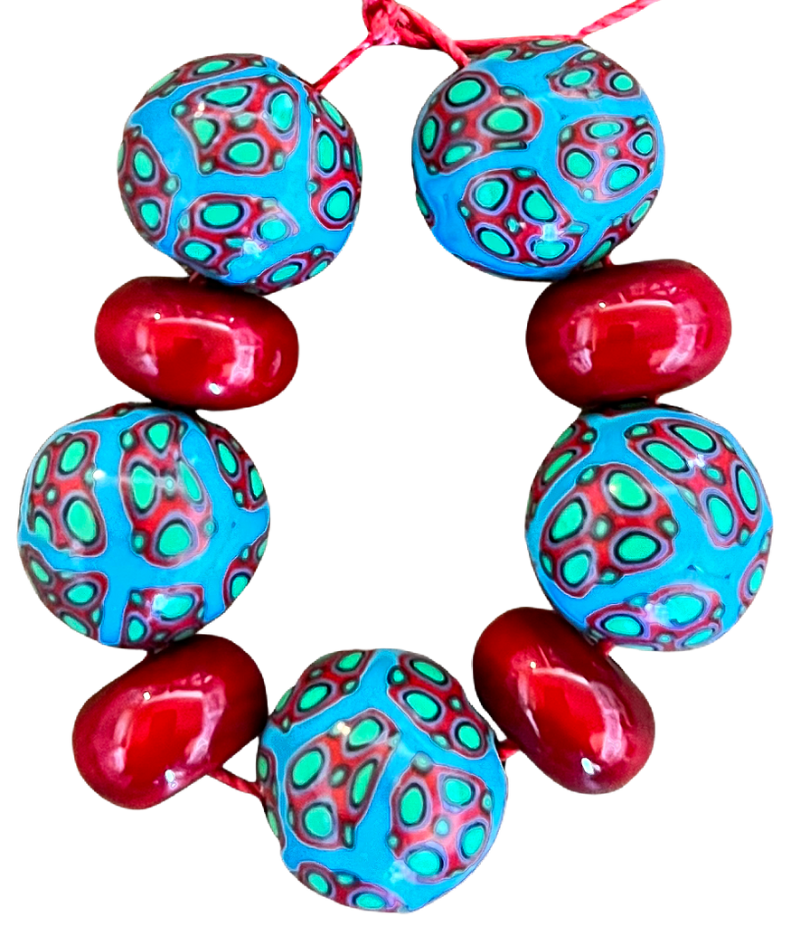 Polymer Clay (5) & Ceramic Beads (4) - Turquoise & Red