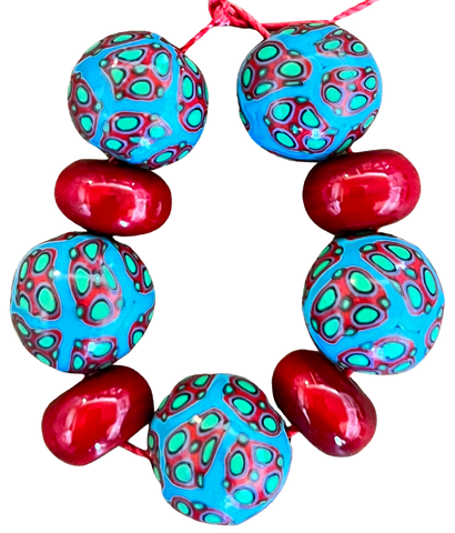 Polymer Clay (5) & Ceramic Beads (4) - Turquoise & Red